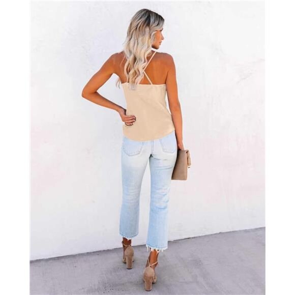 Satin Cowl Neck Camisole – Adjustable Spaghetti Straps, Sleeveless Silk Tank Top - Picture 2 of 4